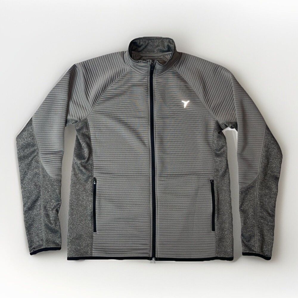 OLD NAVY ACTIVE Jacket Men M Earl Grey Stripe Quilted Ribbed Mock Neck